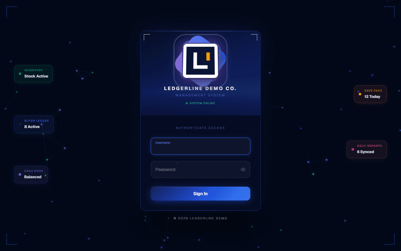 Ledgerline login screen