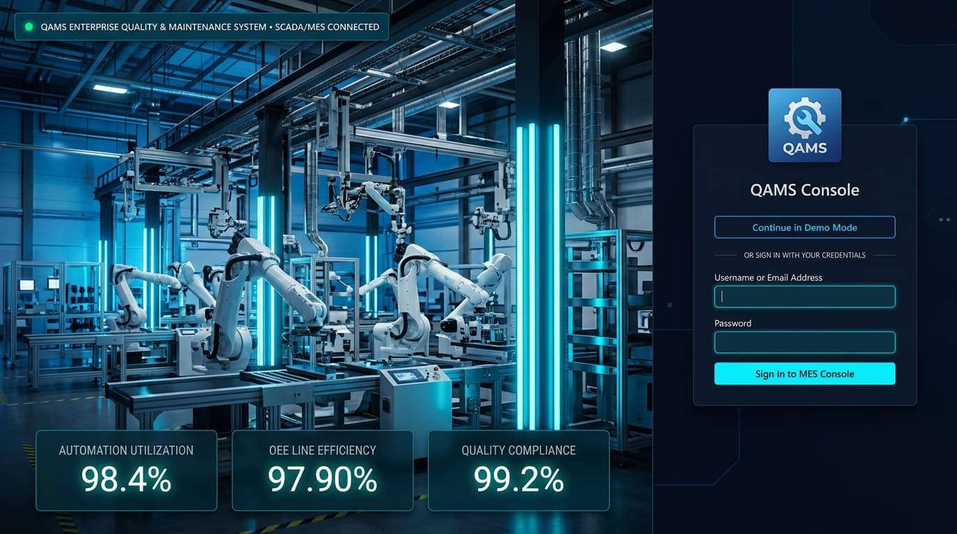 QAMS — Quality & Maintenance System login screen